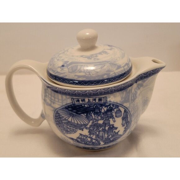 Elegant Blue & White Porcelain Tea Set 1 Teapot & 6 Cups Chinese Design Gift Box - Picture 5 of 13